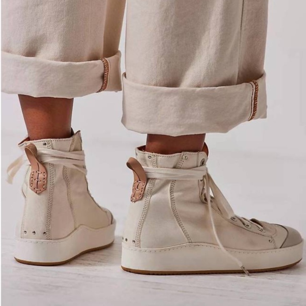 New! Free People We The Free Saturday Sneakers High Top Cream Lace Up Casual